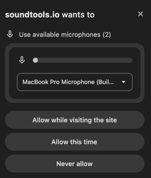Chrome microphone permission dialog — click Allow
